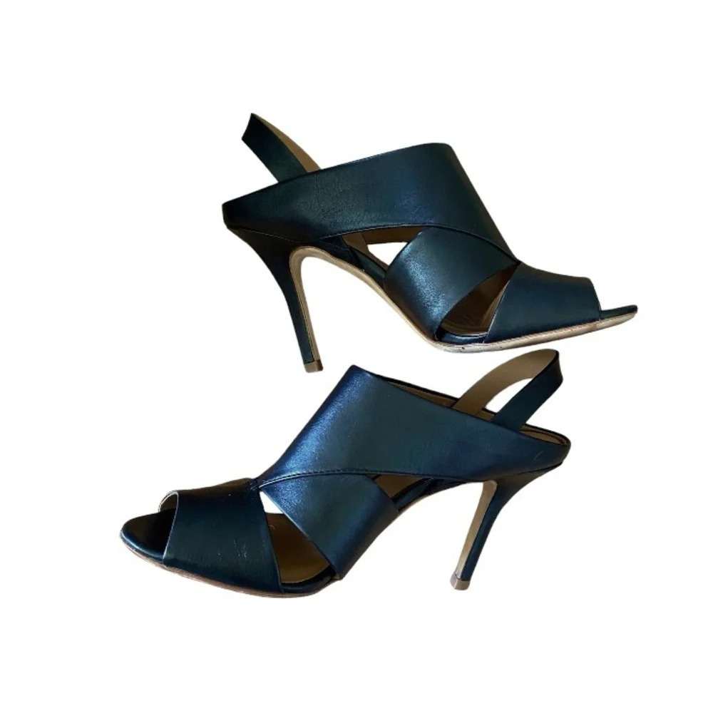 Aerin Cambel Black Cambel Slingback Open Toe High Heel Leather Shoes